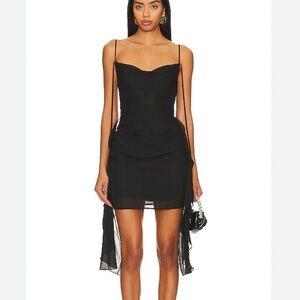 More To Come Greta Mini Dress Black chiffon mini strappy slip Revolve XS